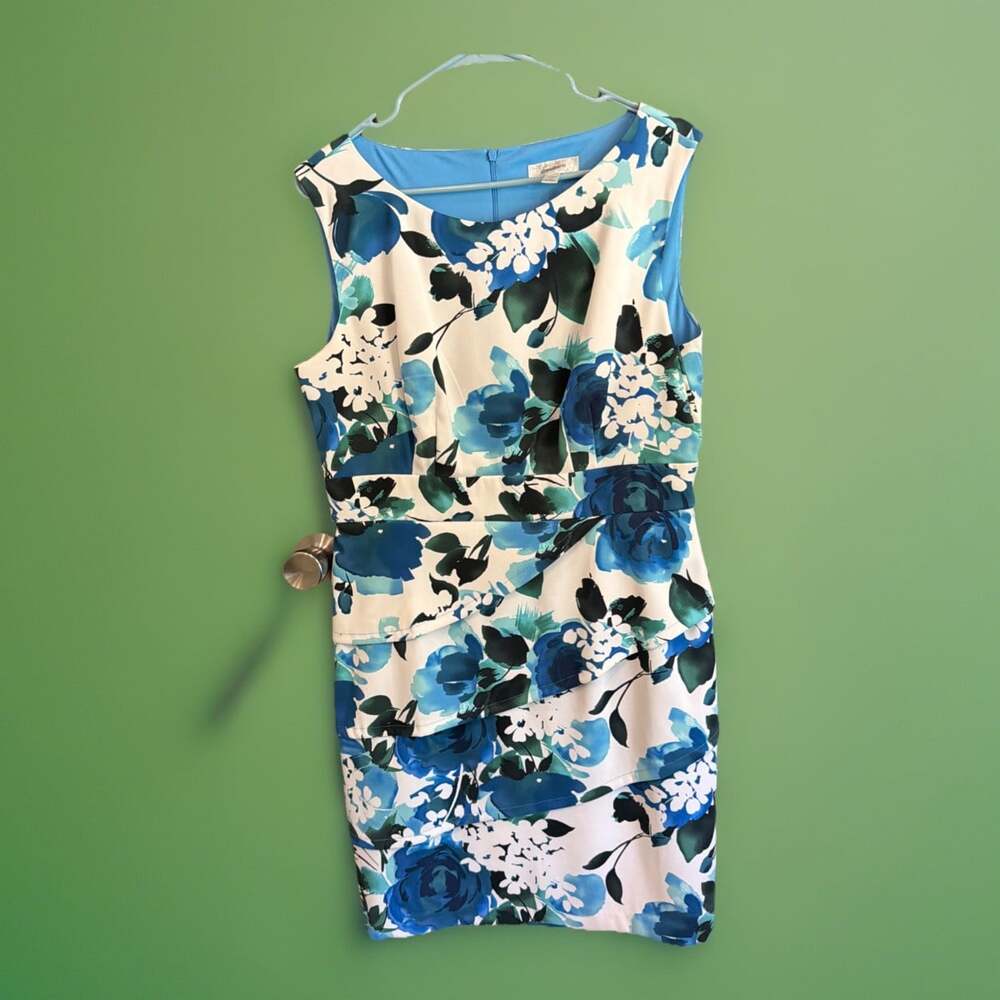 Beautiful Blue Peony Sheath Layered Dress 12 Sleeveless CottageCore Meas In Pics